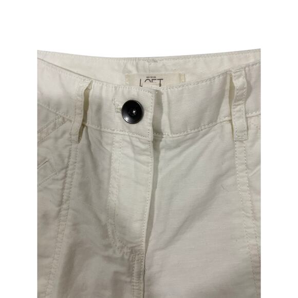 Ann Taylor Loft Pants 0 Linen Blend Pockets Tapered Ivory Casual Coastal Preppy - Picture 2 of 5
